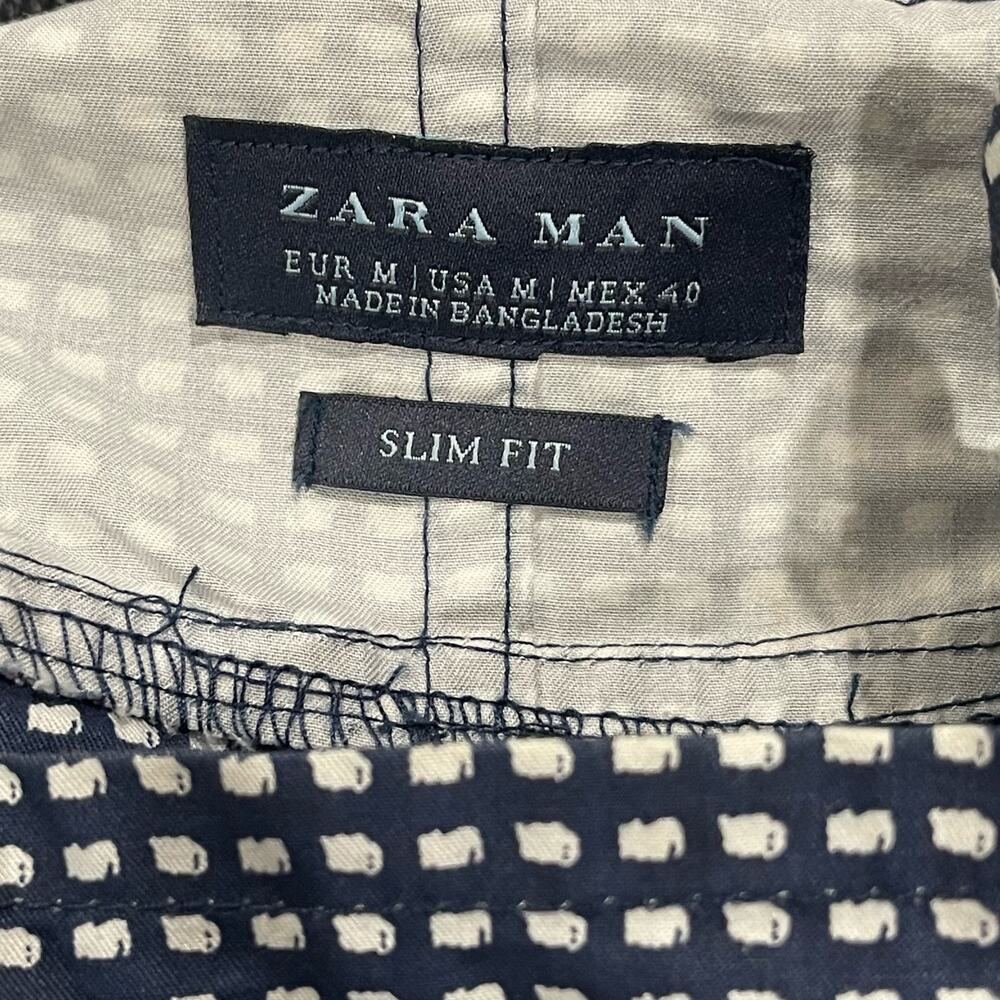 SPRING SALE! Zara Man Slim Fit‎ Navy Windowpane Hooded Pullover Size Medium - Picture 9 of 10